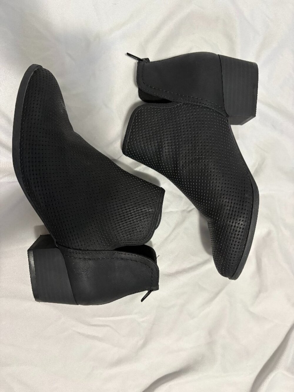 Call it Spring Women's Black Perforated Ankle Booties with Block Heel - size 6.5